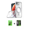 MARSİLYAN™- iPhone 16E Kılıf Kozmos Doku Koleksiyonu - Şeffaf 360 Full Body Arka Koruyucu + Raze Metal Kamera Lens - GS