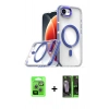 MARSİLYAN™- iPhone 16E Kılıf Kozmos Doku Koleksiyonu - Şeffaf 360 Full Body Arka Koruyucu + Raze Metal Kamera Lens - GS