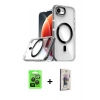 MARSİLYAN™- iPhone 16E Kılıf Kozmos Doku Koleksiyonu - Siyah Bilvis 3D Cam Ekran Koruyucu + Siyah Raze Metal Kamera Lens