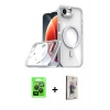MARSİLYAN™- iPhone 16E Kılıf Kozmos Doku Koleksiyonu - Siyah Bilvis 3D Cam Ekran Koruyucu + Siyah Raze Metal Kamera Lens