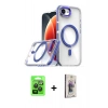 MARSİLYAN™- iPhone 16E Kılıf Kozmos Doku Koleksiyonu - Siyah Bilvis 3D Cam Ekran Koruyucu + Siyah Raze Metal Kamera Lens