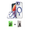MARSİLYAN™- iPhone 16E Kılıf Kozmos Doku Koleksiyonu - Siyah Bilvis Hayalet Cam Ekran Koruyucu + Raze Metal Kamera Lens - SH