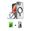 MARSİLYAN™- iPhone 16E Kılıf Kozmos Doku Koleksiyonu - Siyah Bilvis Hayalet Cam Ekran Koruyucu + Raze Metal Kamera Lens - SH