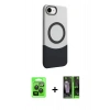 MARSİLYAN™- iPhone 16E Kılıf Kozmos Form Özel Seri - Şeffaf 360 Full Body Arka Koruyucu + Siyah Raze Metal Kamera Lens