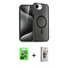 MARSİLYAN™- iPhone 16E Kılıf Nova Asil Prime - Siyah Bilvis 3D Cam Ekran Koruyucu + Raze Metal Kamera Lens - GS