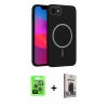 MARSİLYAN™- iPhone 16E Kılıf Siluet Doku Özel Seri - Siyah Bilvis Hayalet Cam Ekran Koruyucu + Raze Metal Kamera Lens - GS