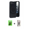 MARSİLYAN™- iPhone 16E Kılıf Ufuk Serisi - Siyah Bilvis 3D Cam Ekran Koruyucu + Raze Metal Kamera Lens - SH