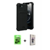 MARSİLYAN™- iPhone 16E Kılıf Vadi Çizgi Prime - Siyah Bilvis 3D Cam Ekran Koruyucu + Raze Metal Kamera Lens - SH