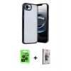 MARSİLYAN™- iPhone 16E Kılıf Vadi Minimal - Siyah Bilvis 3D Cam Ekran Koruyucu + Raze Metal Kamera Lens - SH
