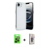 MARSİLYAN™- iPhone 16E Kılıf Vadi Minimal - Siyah Bilvis 3D Cam Ekran Koruyucu + Raze Metal Kamera Lens - SH