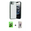 MARSİLYAN™- iPhone 16E Kılıf Vadi Minimal - Siyah Bilvis 3D Cam Ekran Koruyucu + Raze Metal Kamera Lens - SH