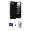MARSİLYAN™- iPhone 16E Kılıf Yankı Serisi - Siyah Bilvis 3D Cam Ekran Koruyucu + Bilvis Titan Kamera Lens - BZ