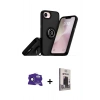 MARSİLYAN™- iPhone 16E Kılıf Yörünge Çizgi - Siyah Bilvis Hayalet Cam Ekran Koruyucu + Bilvis Titan Kamera Lens - SH
