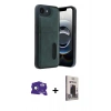MARSİLYAN™- iPhone 16E Kılıf Yörünge Işık Serisi - Siyah Bilvis Hayalet Cam Ekran Koruyucu + Bilvis Titan Kamera Lens - RW