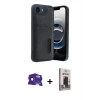 MARSİLYAN™- iPhone 16E Kılıf Yörünge Işık Serisi - Siyah Bilvis Hayalet Cam Ekran Koruyucu + Bilvis Titan Kamera Lens - SH
