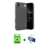 MARSİLYAN™- iPhone 17 Air Kılıf Eksen Form Prime - Siyah 3D Antistatik Cam Ekran Koruyucu + Gold Raze Metal Kamera Lens