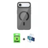 MARSİLYAN™- iPhone 17 Air Kılıf Pusula Form Özel Seri - Siyah 3D Antistatik Cam Ekran Koruyucu + Raze Metal Kamera Lens - GD