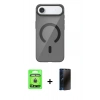 MARSİLYAN™- iPhone 17 Air Kılıf Pusula Form Özel Seri - Siyah 3D Antistatik Hayalet Cam Ekran Koruyucu + Raze Metal Kamera Lens - GD