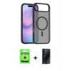 MARSİLYAN™- iPhone 17 Air Kılıf Siluet Minimal Prime - Siyah 3D Antistatik Hayalet Cam Ekran Koruyucu + Raze Metal Kamera Lens - GS