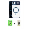MARSİLYAN™- iPhone 17 Air Kılıf Yadigar Asil Koleksiyonu - Siyah Joko Magic 5D Hayalet Cam + Mavi Raze Metal Kamera Lens