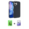MARSİLYAN™- iPhone 17 Kılıf Doruk Serisi - Siyah Bilvis 5in1 5D Magic Hayalet Cam Ekran Koruyucu + Raze Metal Kamera Lens - GI
