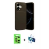 MARSİLYAN™- iPhone 17 Kılıf Eksen Form Prime - Siyah 3D Antistatik Cam Ekran Koruyucu + Açık Mor Raze Metal Kamera Lens