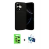 MARSİLYAN™- iPhone 17 Kılıf Eksen Form Prime - Siyah 3D Antistatik Cam Ekran Koruyucu + Raze Metal Kamera Lens - GS