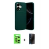 MARSİLYAN™- iPhone 17 Kılıf Eksen Form Prime - Siyah 3D Antistatik Hayalet Cam Ekran Koruyucu + Açık Yeşil Raze Metal Kamera Lens