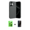 MARSİLYAN™- iPhone 17 Kılıf Eksen Form Prime - Siyah 3D Antistatik Hayalet Cam Ekran Koruyucu + Açık Yeşil Raze Metal Kamera Lens
