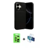 MARSİLYAN™- iPhone 17 Kılıf Eksen Form Prime - Siyah 3D Antistatik Seramik Nano Ekran Koruyucu + Açık Mavi Raze Metal Kamera Lens