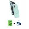 MARSİLYAN™- iPhone 17 Kılıf İz Işık Koleksiyonu - Siyah 3D Antistatik Cam Ekran Koruyucu + Raze Metal Kamera Lens - AKMR