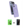 MARSİLYAN™- iPhone 17 Kılıf İz Işık Koleksiyonu - Siyah 3D Antistatik Hayalet Cam Ekran Koruyucu + Raze Metal Kamera Lens - AKMR