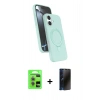 MARSİLYAN™- iPhone 17 Kılıf İz Işık Koleksiyonu - Siyah 3D Antistatik Hayalet Cam Ekran Koruyucu + Raze Metal Kamera Lens - AKMR