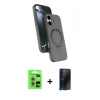 MARSİLYAN™- iPhone 17 Kılıf İz Işık Koleksiyonu - Siyah 3D Antistatik Hayalet Cam Ekran Koruyucu + Raze Metal Kamera Lens - AKMR