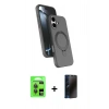 MARSİLYAN™- iPhone 17 Kılıf İz Işık Koleksiyonu - Siyah 3D Antistatik Hayalet Cam Ekran Koruyucu + Raze Metal Kamera Lens - GI