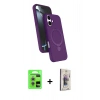 MARSİLYAN™- iPhone 17 Kılıf İz Işık Koleksiyonu - Siyah Bilvis 3D Cam Ekran Koruyucu + Raze Metal Kamera Lens - GS