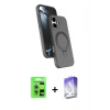 MARSİLYAN™- iPhone 17 Kılıf İz Işık Koleksiyonu - Siyah Bilvis 5in1 3D Magic Cam Ekran Koruyucu + Raze Metal Kamera Lens - AKYL