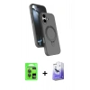 MARSİLYAN™- iPhone 17 Kılıf İz Işık Koleksiyonu - Siyah Bilvis 5in1 5D Magic Hayalet Cam Ekran Koruyucu + Gri Raze Metal Kamera Lens