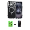 MARSİLYAN™- iPhone 17 Kılıf Kıvılcım Form Prime - Siyah 3D Antistatik Hayalet Cam Ekran Koruyucu + Raze Metal Kamera Lens - AKMR