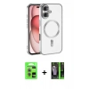 MARSİLYAN™- iPhone 17 Kılıf Nova Işık Özel Seri - Şeffaf 360 Full Body Arka Koruyucu + Açık Mor Raze Metal Kamera Lens