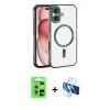 MARSİLYAN™- iPhone 17 Kılıf Nova Işık Özel Seri - Siyah 3D Antistatik Cam Ekran Koruyucu + Gümüş Raze Metal Kamera Lens
