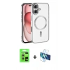 MARSİLYAN™- iPhone 17 Kılıf Nova Işık Özel Seri - Siyah 3D Antistatik Cam Ekran Koruyucu + Gümüş Raze Metal Kamera Lens