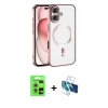 MARSİLYAN™- iPhone 17 Kılıf Nova Işık Özel Seri - Siyah 3D Antistatik Cam Ekran Koruyucu + Gümüş Raze Metal Kamera Lens