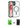 MARSİLYAN™- iPhone 17 Kılıf Nova Işık Özel Seri - Siyah 3D Antistatik Hayalet Cam Ekran Koruyucu + Raze Metal Kamera Lens - AKMI