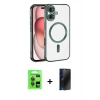 MARSİLYAN™- iPhone 17 Kılıf Nova Işık Özel Seri - Siyah 3D Antistatik Hayalet Cam Ekran Koruyucu + Raze Metal Kamera Lens - GI