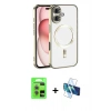MARSİLYAN™- iPhone 17 Kılıf Nova Işık Özel Seri - Siyah 3D Antistatik Seramik Nano Ekran Koruyucu + Açık Mor Raze Metal Kamera Lens
