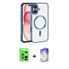 MARSİLYAN™- iPhone 17 Kılıf Nova Işık Özel Seri - Siyah Bilvis 5in1 3D Magic Cam Ekran Koruyucu + Açık Mavi Raze Metal Kamera Lens
