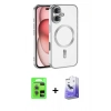 MARSİLYAN™- iPhone 17 Kılıf Nova Işık Özel Seri - Siyah Bilvis 5in1 5D Magic Hayalet Cam Ekran Koruyucu + Açık Yeşil Raze Metal Kamera Lens
