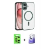 MARSİLYAN™- iPhone 17 Kılıf Nova Işık Özel Seri - Siyah Bilvis 5in1 5D Magic Hayalet Cam Ekran Koruyucu + Açık Yeşil Raze Metal Kamera Lens