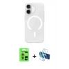 MARSİLYAN™- iPhone 17 Kılıf Pusula Form Özel Seri - Siyah 3D Antistatik Cam Ekran Koruyucu + Raze Metal Kamera Lens - AKYL